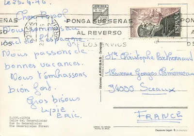 Lorca — rua animada com palmeira — Edições Arribas — Verso