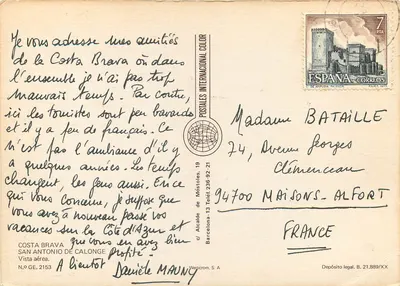 Costa Brava — Calonge — wydawca Postales Internacional Color, N.º GE. 2153 — Rewers