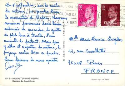 Cascata La Caprichosa — Mosteiro de Piedra — Ediciones Sicilia, N° 3 — Verso