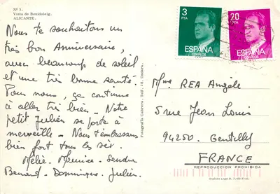 Benidoleig — widok plantacji mandarynki z wsi na tle — wydawca Fotografía Cabrera, nr 3 — Rewers
