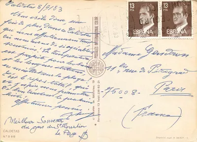 Caldetas — przepchana plaża — Postales Internacional Color, nr B 818 — Rewers