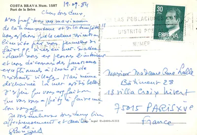 Port de la Selva — widok panoramiczny z zamekiem i portem — wydawca STG, nr 1587 — Rewers