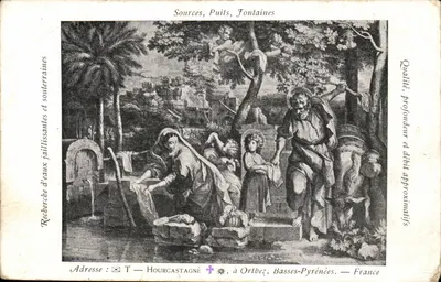 Fontes, Poços, Fontes — Busca por águas jorrantes e subterrâneas — Hourcastagné, Orthez, Basses-Pyrénées, França