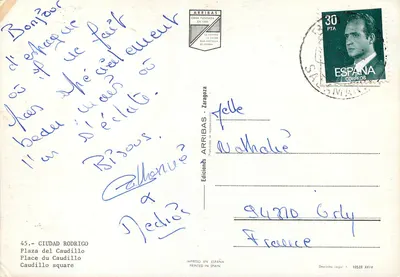 Bilhete postal moderno Ciudad Rodrigo Place do Caudillo — Verso