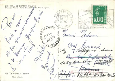Bilhete postal moderno Vera de Bidasoa (Navarra) Praça de Alzate Praça de Alzate — Verso