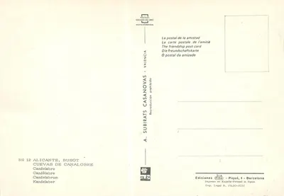 Cuevas de Canalobre — Candelabro — Wydawca A. Subirats Casanovas, n°12 — Rewers