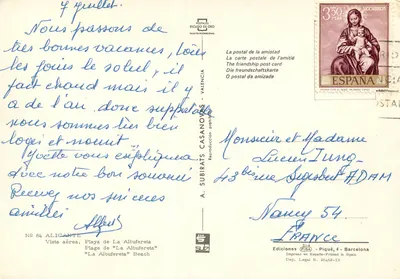 Plaża La Albufereta — Alicante — Wydawca A. Subirats Casanovas, nr 84 — Rewers