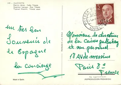 Alicante — Rue Toledo — Distributeur E. y G. Ayala n°116 — Verso