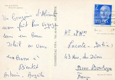Alicante — Diversos aspectos — Comercial Alicante n° 334 — Verso