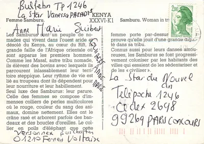 Kobieta z plemienia Samburu — Kenia — Wydawnictwo M.C.L.M.XXVIII — Rewers