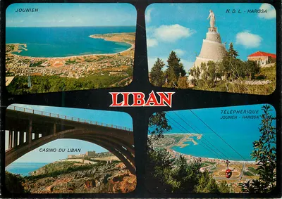 Jounieh — Casino do Líbano, estátua N.D.L. Harissa, teleférico — editor RIMA