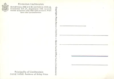 Castelo de Vaduz — Principado do Liechtenstein — Foto Baron v. Falz-Fein — Verso