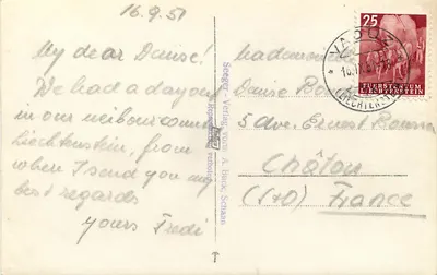 Zamek Vaduz, Kraj Liechtensteinu — widok panoramiczny — Seeger-Verlag, n°3 — Rewers