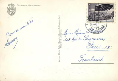 Vaduz — panoramic view with castle and mountains — Verlag Peter Ospelt, Schaan — Back