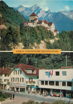 Vaduz, Principado do Liechtenstein — vista do castelo e do centro da cidade — Verlag Gassner, NR. 61
