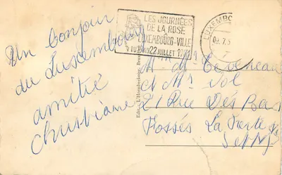 Luxemburgo La Estación — vista de la estación con aparcamiento — Ed. L’Hecmbeekeoise, Bruxelles — Reverso