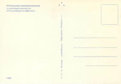 Wodospad Schiessentümpel w Müllerthalu — Mała Szwajcaria Luksemburska — E. A. Schaack, nr 1220 — Rewers