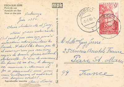 Esch-sur-Sûre — Widok na jezioro — mpk, nr 761 — Rewers