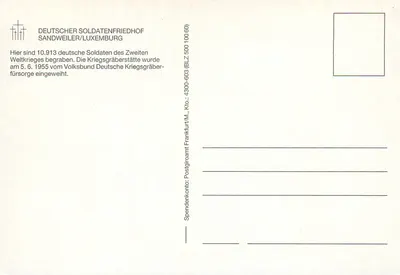 Cmentarz wojskowy niemiecki — Sandweiler/Luxembourg — wydawca nie widoczny — Rewers