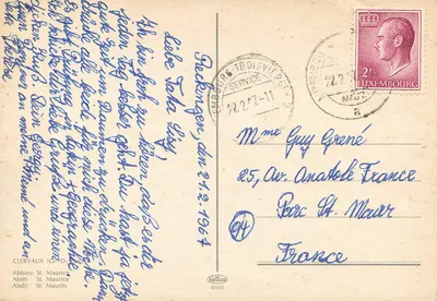 Abadia de St. Maurice — Clervaux — editor Krüger, n° 1012/5 — Verso