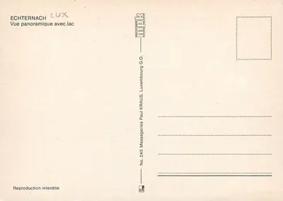 Echternach — widok panoramiczny z jeziorem — Messageries Paul Kraus — Rewers