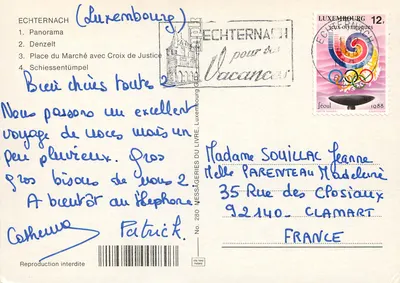 Echternach — Panorama, castelo, praça do Mercado, cascata — Messageries du Livre — Verso