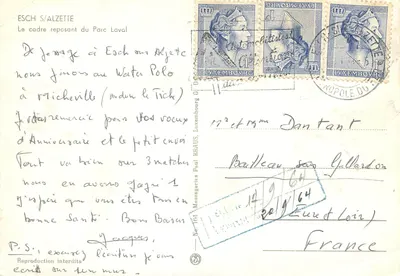 Esch-sur-Alzette — Der ruhige Rahmen des Parks Laval — Verlag Mesageries Paul Kraus, n° 164 — Rückseite