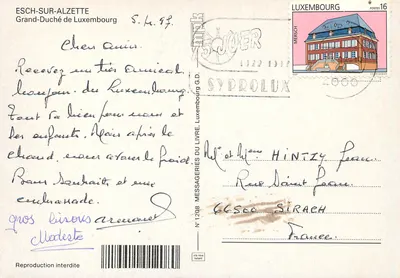 Esch-sur-Alzette — Blick auf Gebäude, Tempel und Statue — Verlag Messageries du Livre G.D. — Rückseite