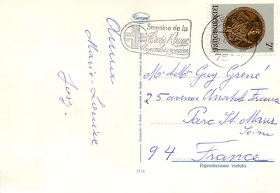 Puszek w koszyku z jajkami — Święto Wielkanocne — Cecamì, wydruk w Włoszech — Rewers