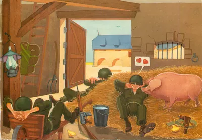 Soldados em fazenda — humor militar — J. Maezelle Publishing, n°30200.36