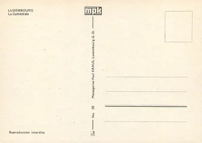 Luxemburgo — Catedral — Messageries G.D. No. 39 — Verso