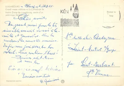 Katedra w Luksemburgu — roczna msza święta — Messageries Paul Kraus, n°34 — Rewers