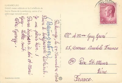 Katedra Notre-Dame w Luksemburgu — roczna mszaż ogólna — Messagériés Paul Kraus G.D. No 34 — Rewers