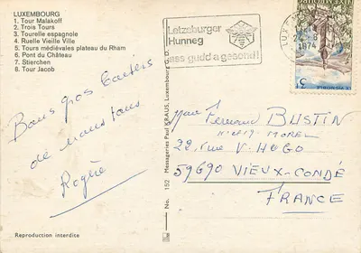 Viejo Luxemburgo — Lugar histórico — Messageries Paul Kraus, No. 152 — Reverso