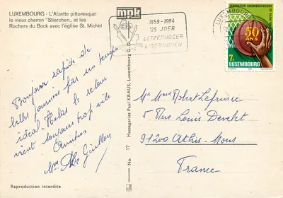 Luxembourg - Pittoreski Alzette, stary szlak "Stierchen" i skały Bock z kościołem św. Michała — mpk, nr 17 — Rewers