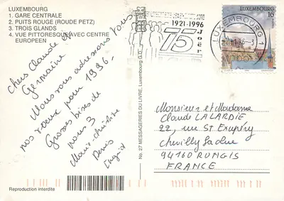 Luxemburgo — Estación central, Pozo Rojo, Tres nueces, Vista pintoresca con centro europeo — Reverso