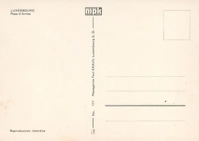 Luxembourg — Plac Armes — Messageries G.D. n°117 — Rewers