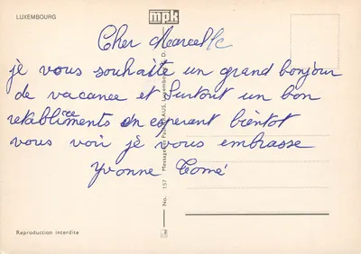 Vistas de Luxemburgo — Lembrança de Luxemburgo — Editor MPK, N.º 157 — Verso