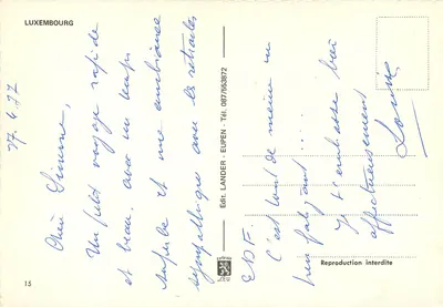 Ponte Adolphe — Palácio Granducal — Catedral — Rádio Luxemburgo — Editor Lander, n° 15 — Verso