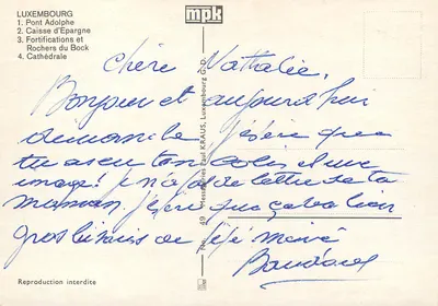 Most Adolphe — Kasa Oszczędności — Rochers du Bock — Katedra — Souvenir de Luxembourg — wydawca mpk, n°49 — Rewers