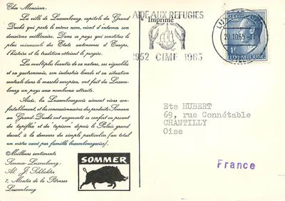 Zamek w Luksemburku — widok z łuku i okrągłych wież — Wydruk 1965 — Rewers