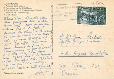 Luxemburg — Panorama Miasta Wysokiego, Fortyfikacje, Aleja Wolności i Katedra — Messageries Paul Kraus G.D. — Rewers