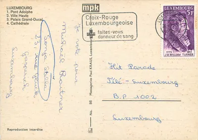Luxemburgo — Cidade das Rosas — Messageries mpk — Verso