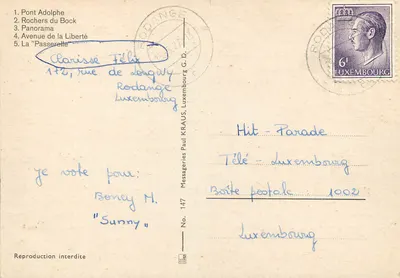 Luxembourg — Most Adolphe, Rochers du Bock, panorama, Avenue de la Liberté, La Passerelle — Mesageries Paul Kraus, nr 147 — Rewers