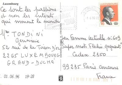 Luxembourg — widok panoramiczny z mostem wiaduktem, budynkiem, kościołem i herbem — Wydawnictwo Lander n°609 — Rewers