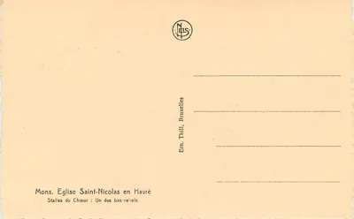 Kościół św. Nikodema w Havré — Stale chór: Jeden z bas-reliefów — Wydawca Thill, Bruksela — Rewers