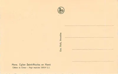 Igreja de São Nicolau em Havré — Fechadura do Coro: Anjo músico (século XVIII) — Erm. Thill, Bruxelas — Verso