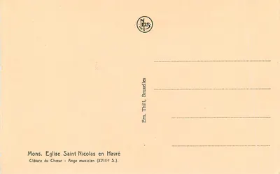 Kościół św. Nikodema w Havré — Krypta chóru: Anioł muzyk (XVIII w.) — Etn. Thill, Bruksela — Rewers