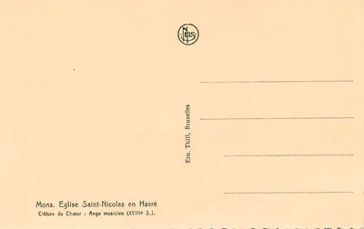 Anjo músico — Clôture do Coro — Igreja de São Nicolau em Havré, Bruxelas — Ern. Thill, Bruxelas — Verso
