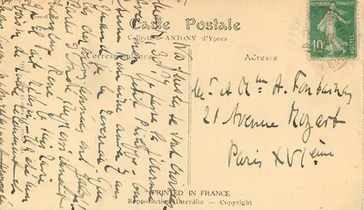 Ypres — Katedra św. Martyna przed i po bombardowaniu — wydawca A. Paris N° 5245 — Rewers